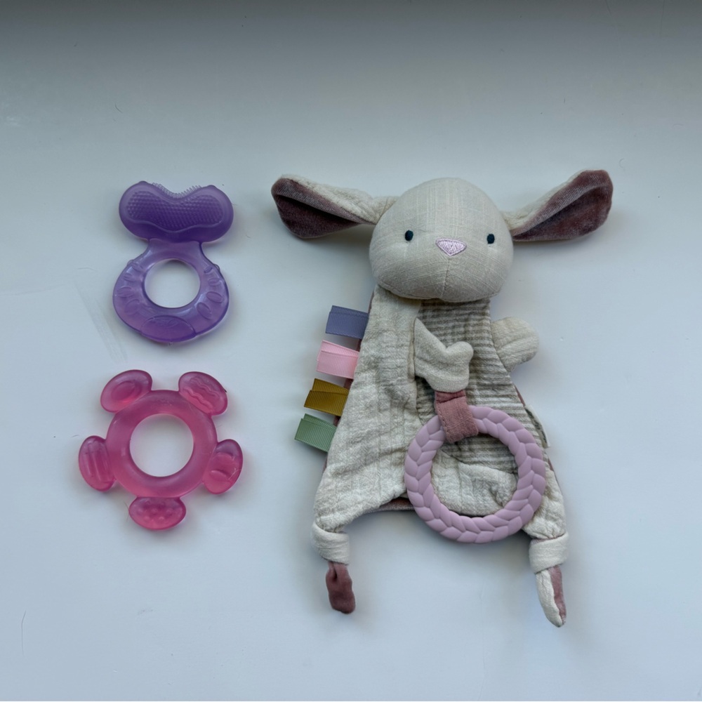 S/3 Bunny Teether Toy Set - Pink and Purple